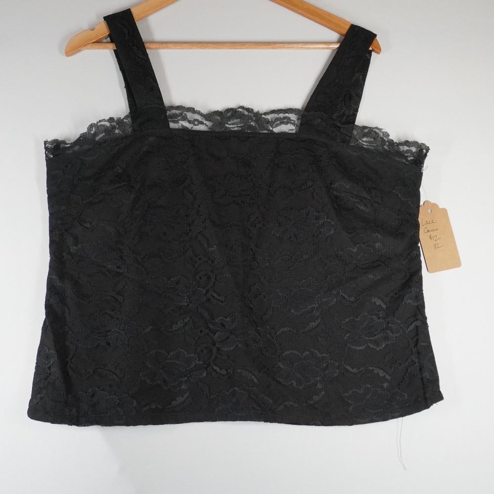 Womens Lace Camisole XL Black Floral Scalloped Trim Gothic Romantic Witchy Basic